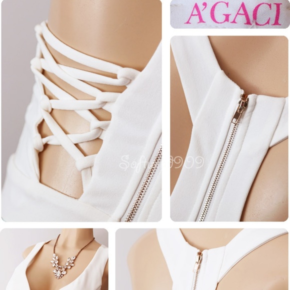 Last☝️ Ivory Blue Floral Plunge Lace Up CUTE Dress - Picture 7 of 8